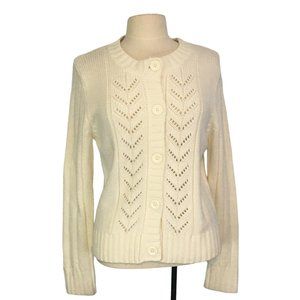 St. John's Bay Womens Cream White Crew‎ Neck Cable Knit Cardigan Sweater M